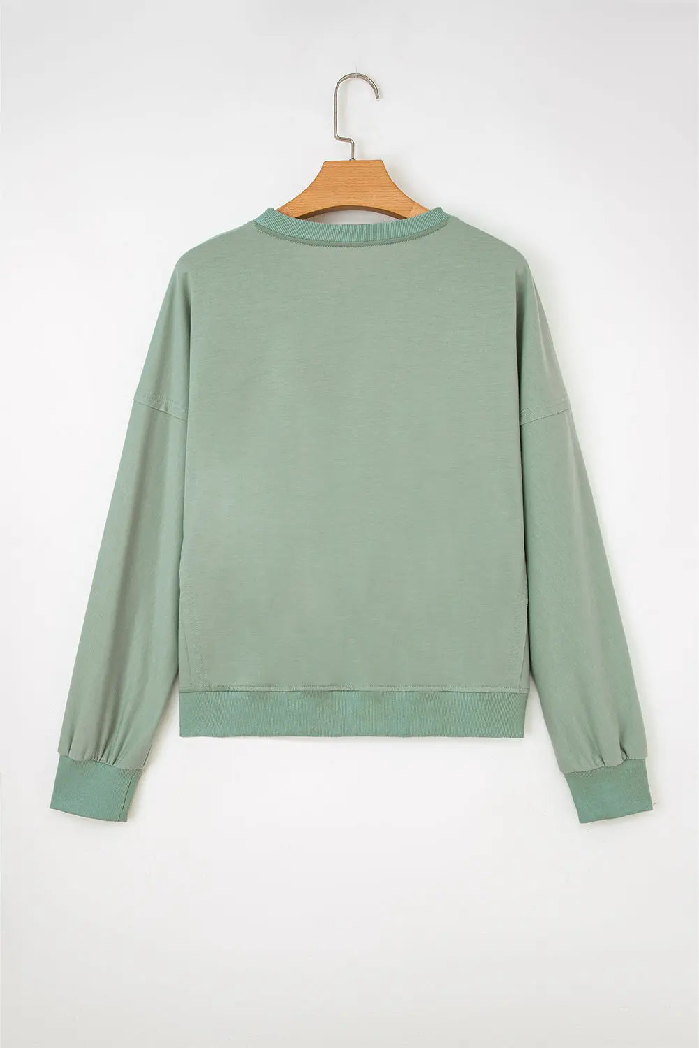 Smoke Green Raw Edge Flower Patch Drop Shoulder Casual Top Markonline