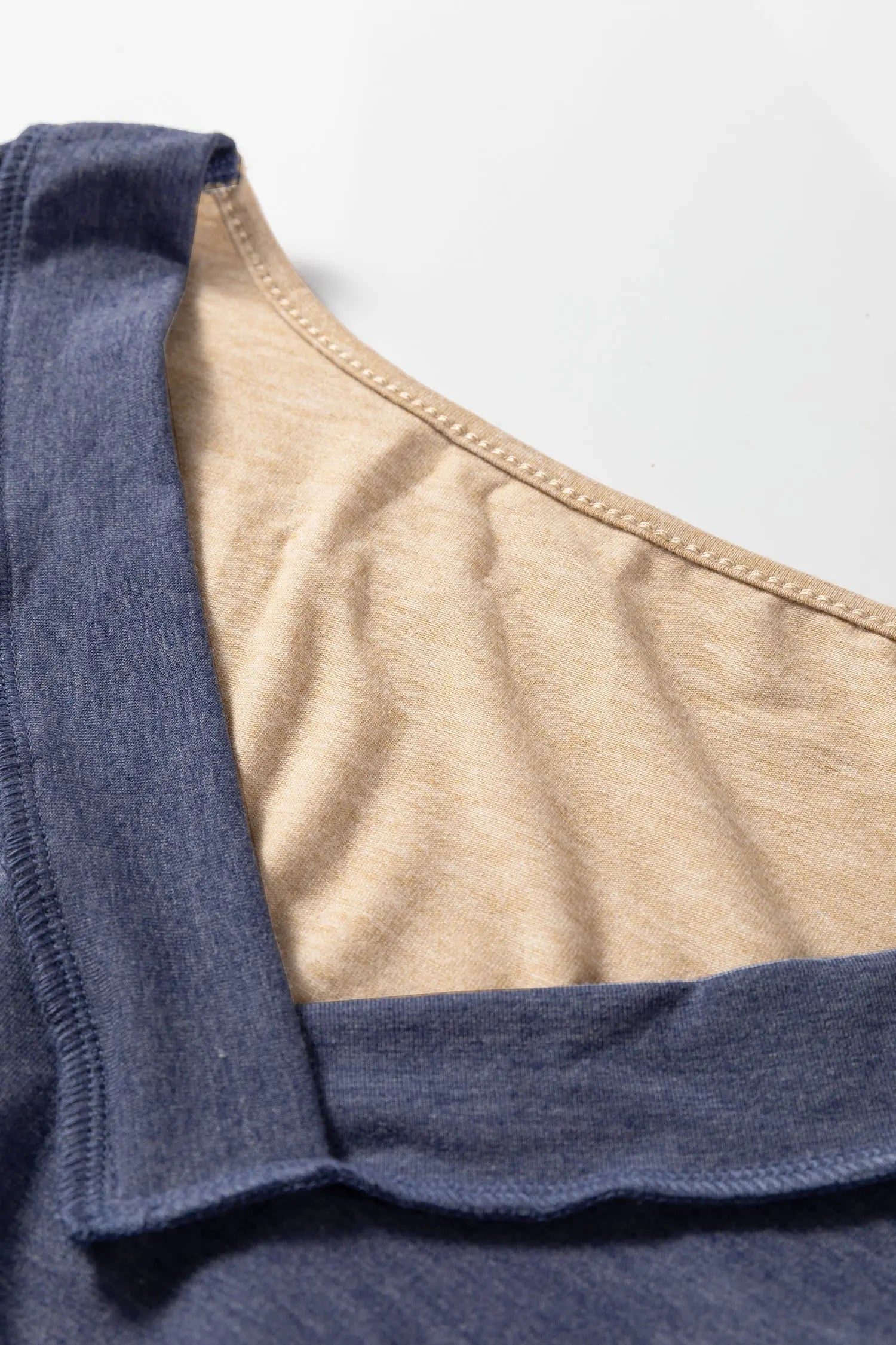 Sail Blue Exposed Stitching Colorblock V Neck Long Sleeve Top Dear-Lover Dropshipping