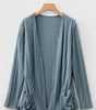 Stone Blue Ribbed Open Front Knitted Top with Pockets Dear-Lover Dropshipping