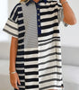 Black Stripe Half Placket Polo T Shirt Dress Markonline