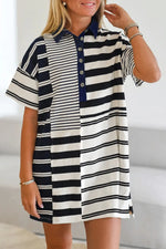 Black Stripe Half Placket Polo T Shirt Dress Markonline